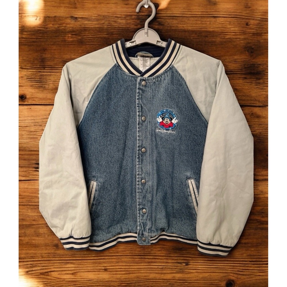 Vintage 90s Walt Disney World Mickey Mouse Adult Sz LRG Denim Bomber Jacket